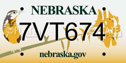 7VT674 Nebraska License Plate