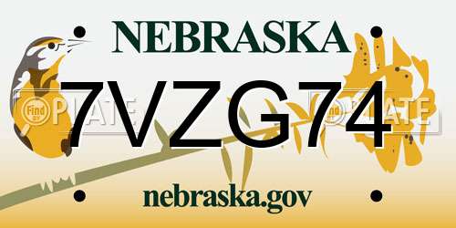 7VZG74 Nebraska License Plate