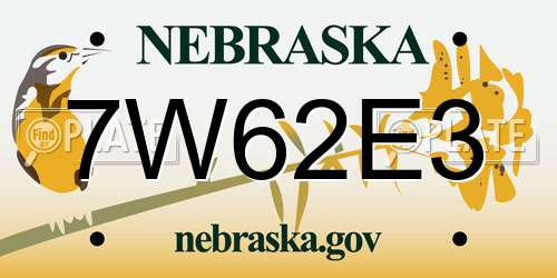 7W62E3 Nebraska License Plate