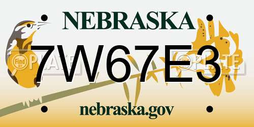 7W67E3 Nebraska License Plate
