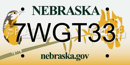 7WGT33 Nebraska License Plate