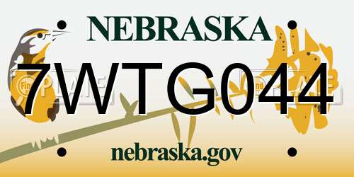7WTG044 Nebraska License Plate