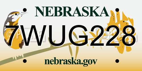 7WUG228 Nebraska License Plate