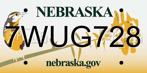 7WUG728 Nebraska License Plate
