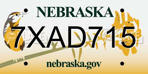 7XAD715 Nebraska License Plate