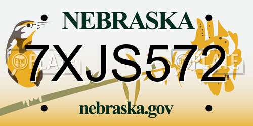 7XJS572 Nebraska License Plate