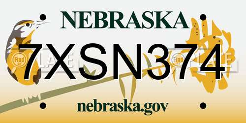 7XSN374 Nebraska License Plate