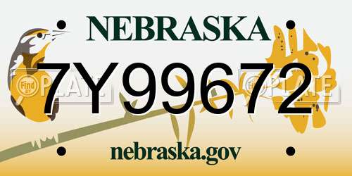 7Y99672 Nebraska License Plate