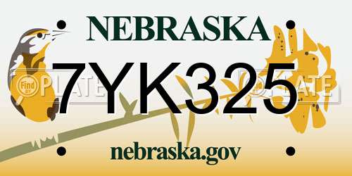 7YK325 Nebraska License Plate