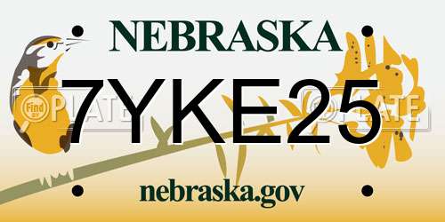 7YKE25 Nebraska License Plate
