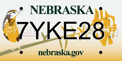 7YKE28 Nebraska License Plate