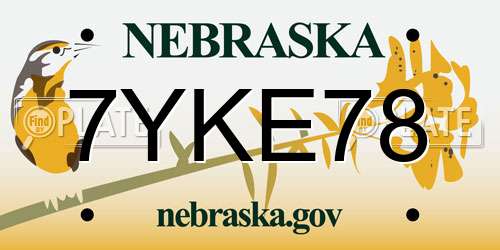 7YKE78 Nebraska License Plate