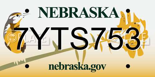 7YTS753 Nebraska License Plate