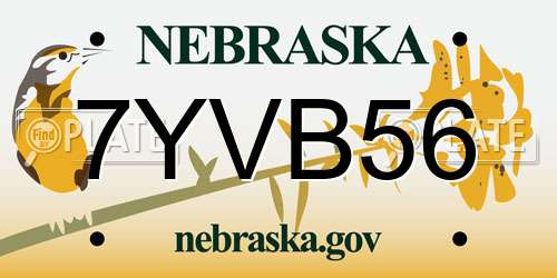 7YVB56 Nebraska License Plate