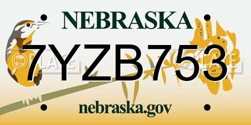 7YZB753 Nebraska License Plate