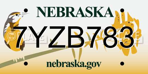 7YZB783 Nebraska License Plate