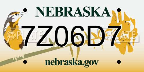 7Z06D7 Nebraska License Plate