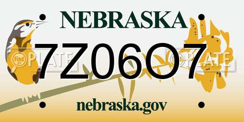 7Z06O7 Nebraska License Plate