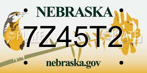 7Z45T2 Nebraska License Plate