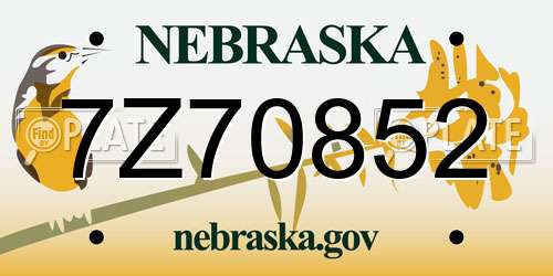 7Z70852 Nebraska License Plate