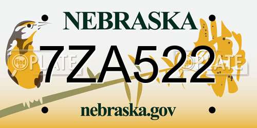 7ZA522 Nebraska License Plate