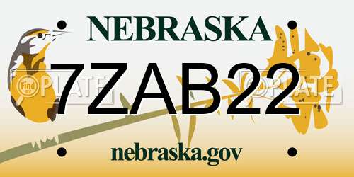 7ZAB22 Nebraska License Plate