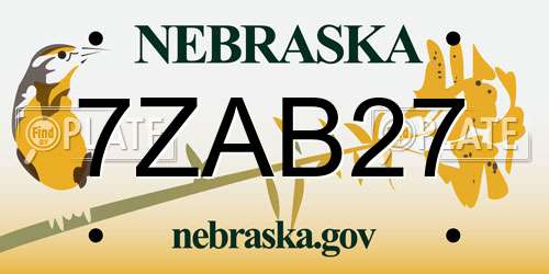 7ZAB27 Nebraska License Plate