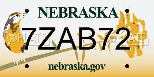 7ZAB72 Nebraska License Plate