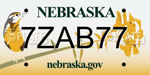 7ZAB77 Nebraska License Plate