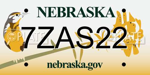 7ZAS22 Nebraska License Plate