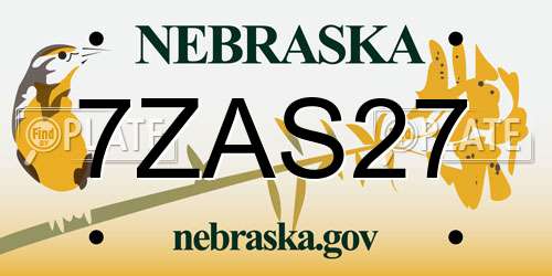 7ZAS27 Nebraska License Plate