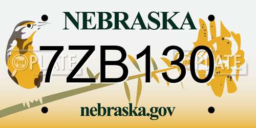 7ZB130 Nebraska License Plate
