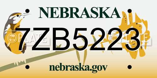 7ZB5223 Nebraska License Plate