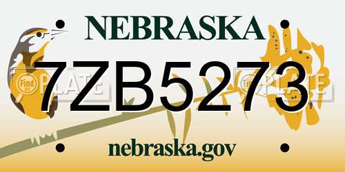 7ZB5273 Nebraska License Plate