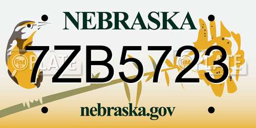 7ZB5723 Nebraska License Plate