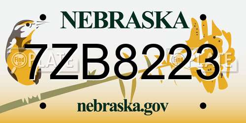 7ZB8223 Nebraska License Plate
