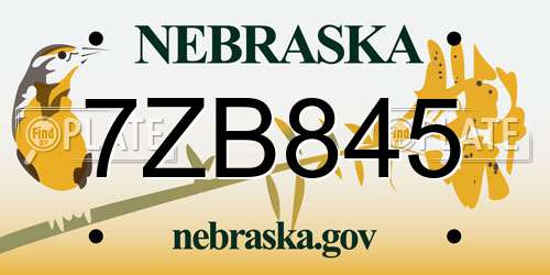 7ZB845 Nebraska License Plate