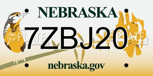 7ZBJ20 Nebraska License Plate