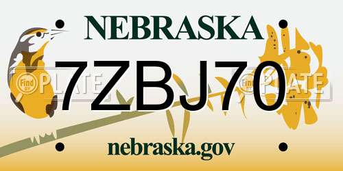 7ZBJ70 Nebraska License Plate