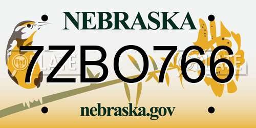 7ZBO766 Nebraska License Plate