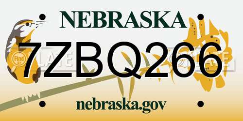 7ZBQ266 Nebraska License Plate