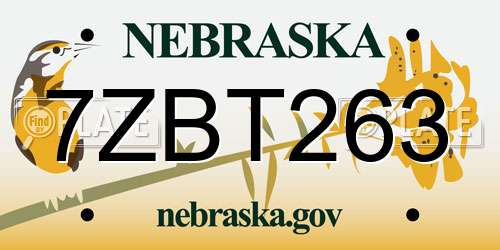 7ZBT263 Nebraska License Plate