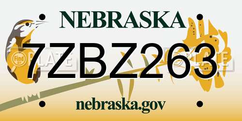 7ZBZ263 Nebraska License Plate