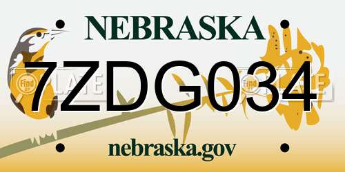 7ZDG034 Nebraska License Plate