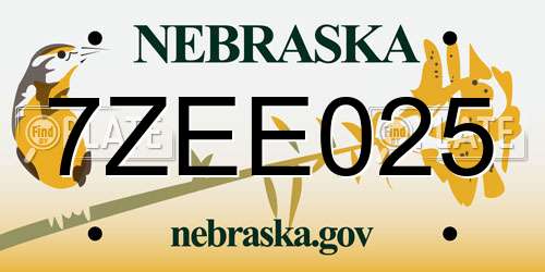 7ZEE025 Nebraska License Plate