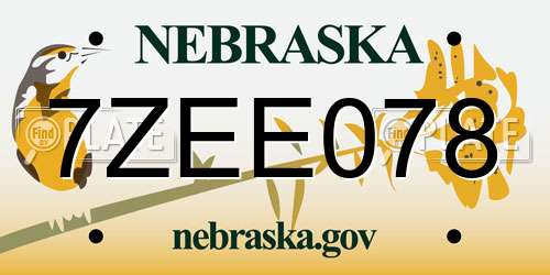 7ZEE078 Nebraska License Plate