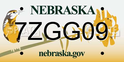 7ZGG09 Nebraska License Plate