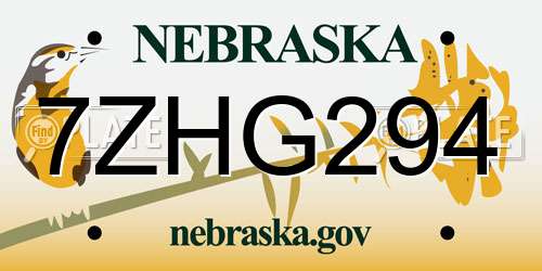 7ZHG294 Nebraska License Plate