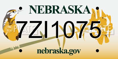 7ZI1075 Nebraska License Plate
