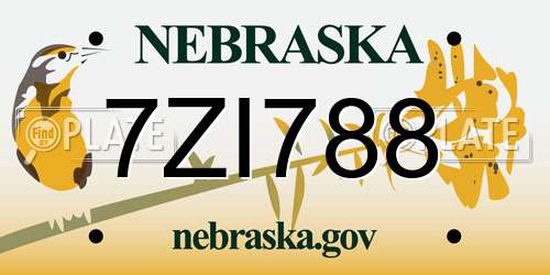 7ZI788 Nebraska License Plate
